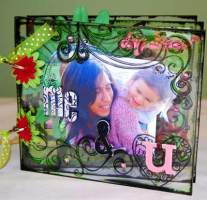 acrylic mini album cover - stamps, bling, chipboard letters