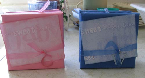two canvas scrapbook mini albums - baby boy and girl